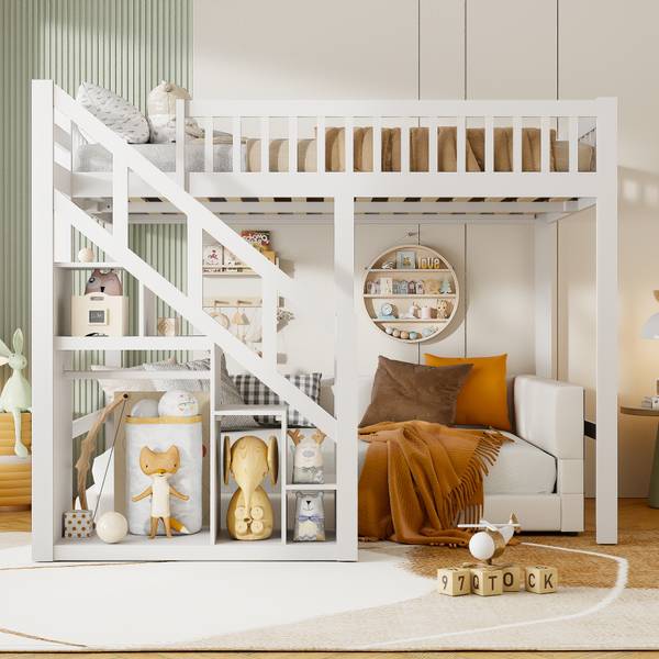 Etagenbett Kinderbett HLSO Weiß - Massivholz - 132 x 161 x 204 cm