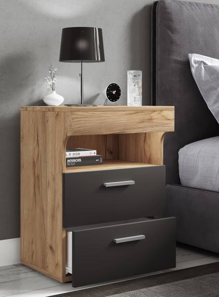 Nachttisch Slepal Anthrazit - Eiche