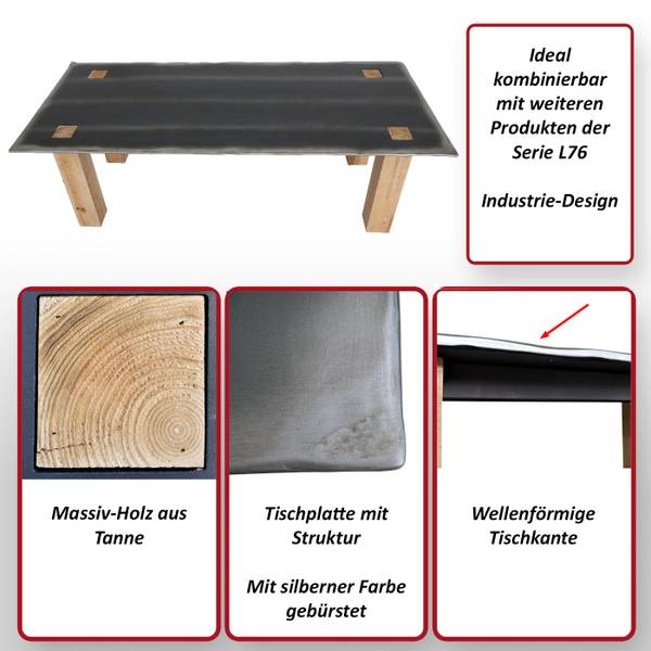 Table à manger L76 Marron - Sapin - Fer - 240 x 77 x 100 cm