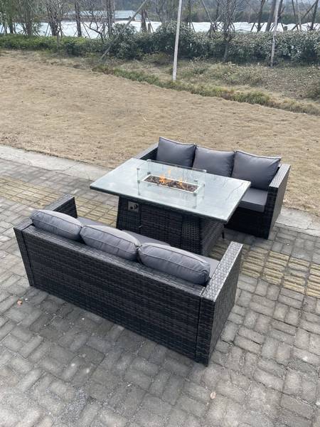 Rattan Sofa Set 6-Sitzer Gartenmöbel Grau - Webstoff - Polyresin - 65 x 66 x 176 cm