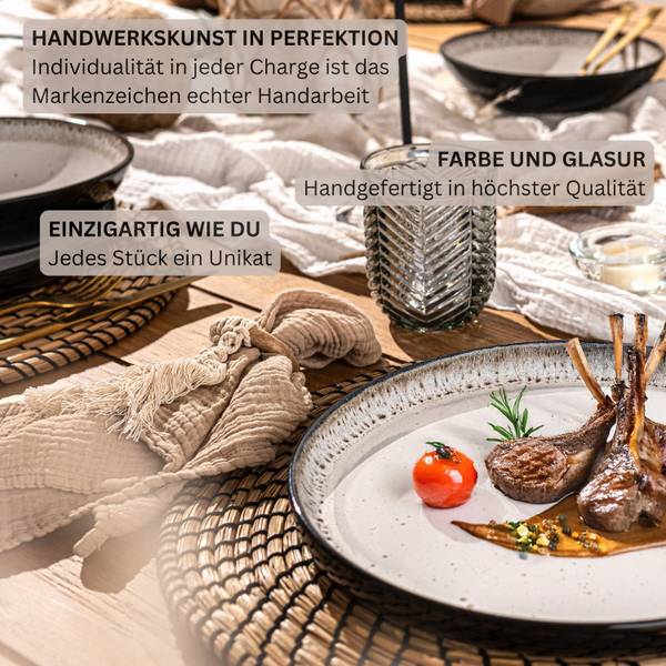 Speiseteller Set Sansibar- 6 teilig Weiß - Stein - 17 x 35 x 34 cm