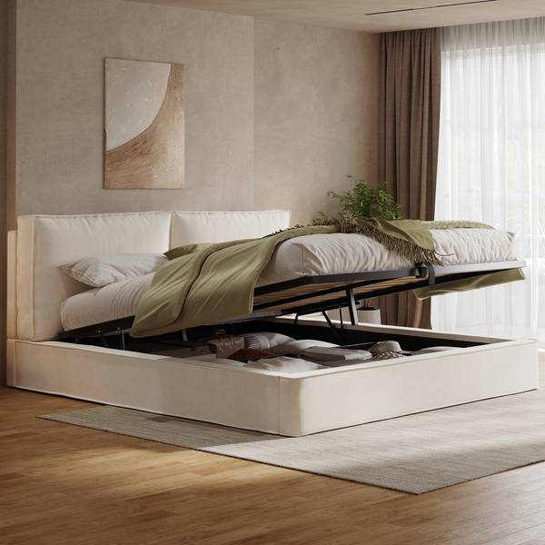 Gestoffeerd bed ZoommiⅡ beige - velours - 196 x 105 x 231 cm