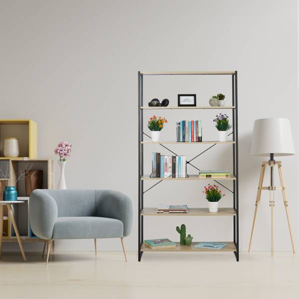 Standregal 6 Fächer Industrial Schwarz - Braun - Eisen - 95 x 180 x 35 cm