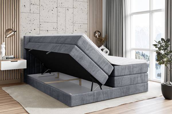 Boxspringbett IDRIKO KING Hellgrau - Breite: 200 cm