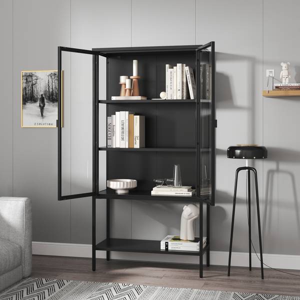 Vitrinenschrank Borshavisa I. Schwarz - Stahl - Klarglas - 80 x 160 x 35 cm