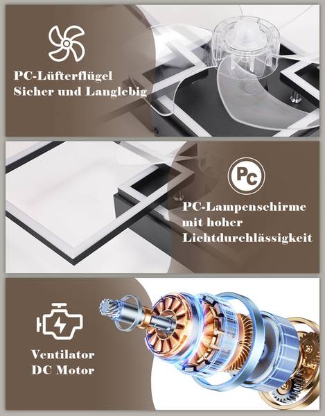 Deckenventilator W23R Schwarz - Eisen - 31 x 14 x 68 cm