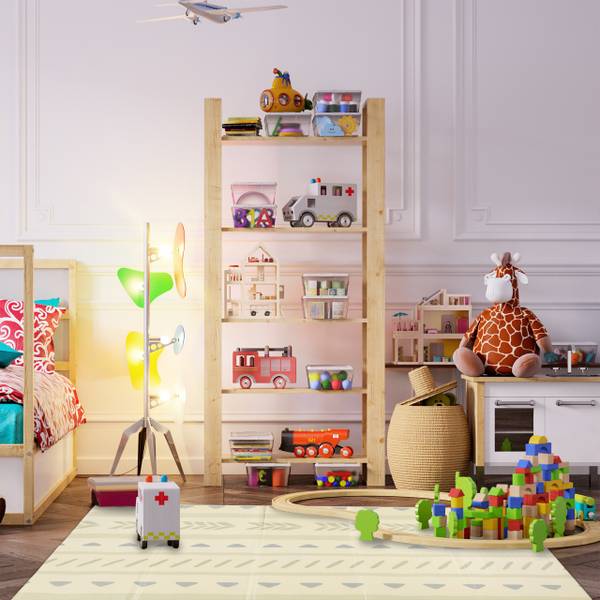Faltbare Spielmatte mit Motiv Grau - Weiß - Gelb - Polyethylen - 200 x 1 x 150 cm