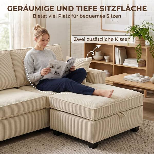 Ecksofa 83B-904V00BG Beige - Cord - 151 x 94 x 216 cm