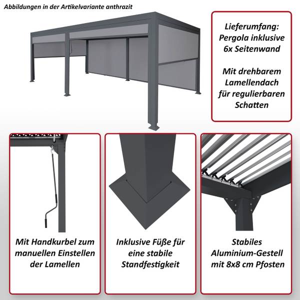 Alu Pergola L41 met 6x zijwand grijs - aluminium - 590 x 224 x 306 cm