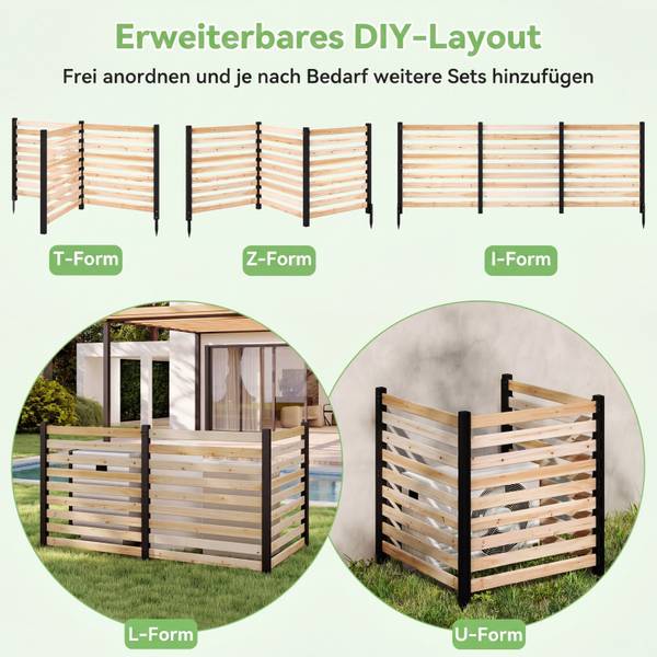Gartenzaun ZB35497 3-tlg. Braun - Massivholz - 98 x 107 x 98 cm