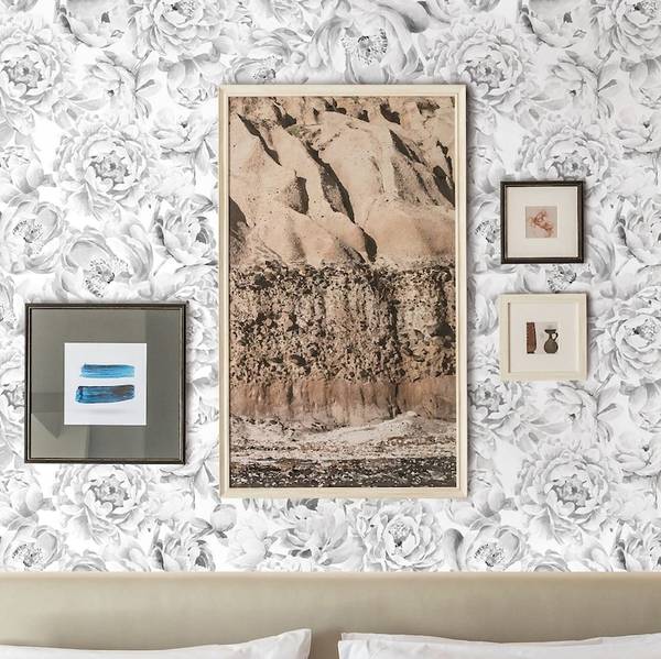 Behang Pioenen wit - papier - 200 x 250 x 1 cm