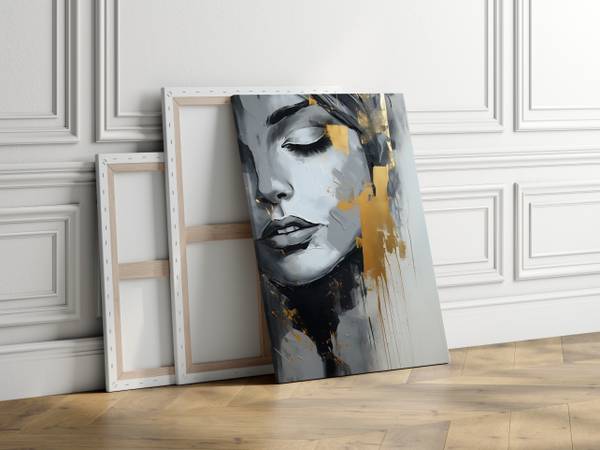 Afbeelding Het gezicht VROUW beige - zwart - bruin - grijs - linnen - 40 x 60 x 60 cm