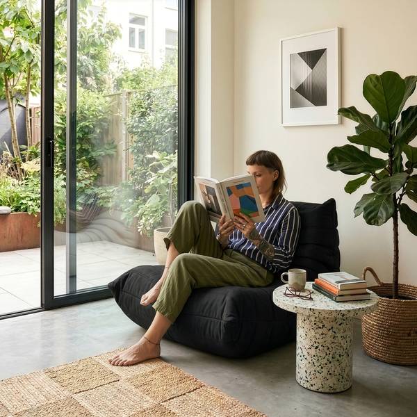 Bodensessel Kodsø Schwarz - Kunstleder - Textil