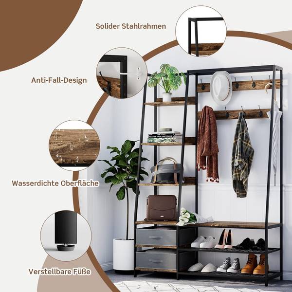 Kledingkaststandaard TG32468 bruin - plaatmateriaal op houtbasis - 40 x 180 x 122 cm