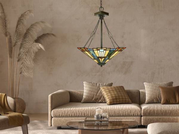 LED Tiffany Stil Pendelleuchte, Ø44,5cm Beige - Blau - Braun - Grün - Rot - Gelb - Farbglas - Mosaik - 45 x 65 x 45 cm