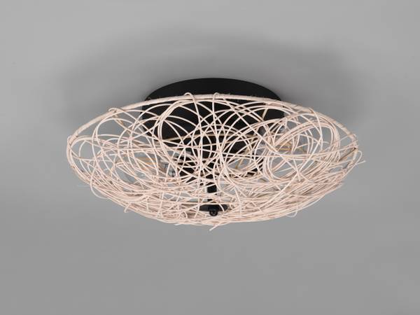 LED Deckenleuchte dimmbar Boho Rattan Beige - Schwarz - Metall - Rattan - 40 x 14 x 40 cm