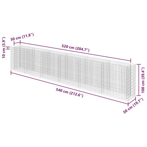 Gabion Verhoogde Plantenbak 296088 zilver - staal - 50 x 100 x 540 cm