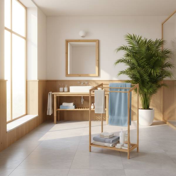 Handtuchständer Bambus 3 Stangen Ablage Braun - Bambus - 53 x 86 x 32 cm