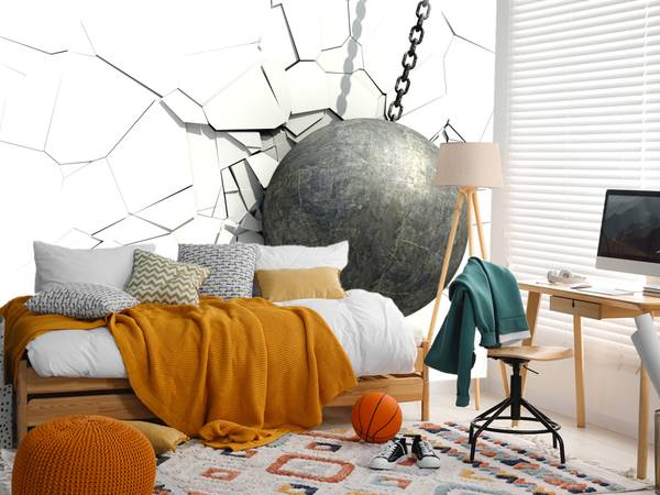 Fototapete Metallkugel Riss Wand 250 x 175 x 175 cm