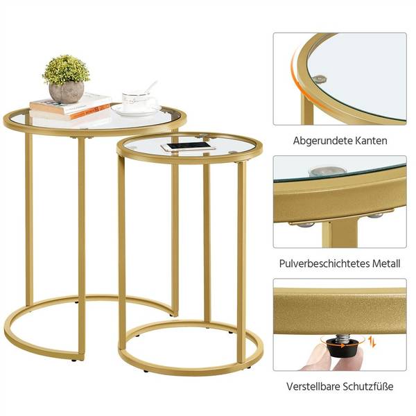 Beistelltisch Glas 2er-Set Gold - Metall - 59 x 59 x 49 cm