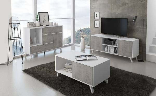 Couchtisch Modell WIND Mattweiß Zement Multicolor - Weiß