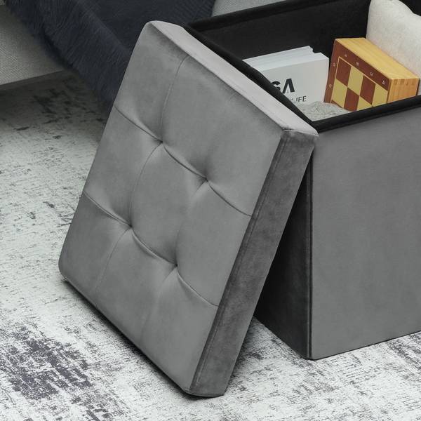 Sitzhocker 838-555V00GY Grau - Polyester - Samt - 38 x 38 x 38 cm