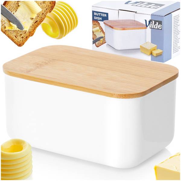 Butterdose mit Bambusdeckel Weiß