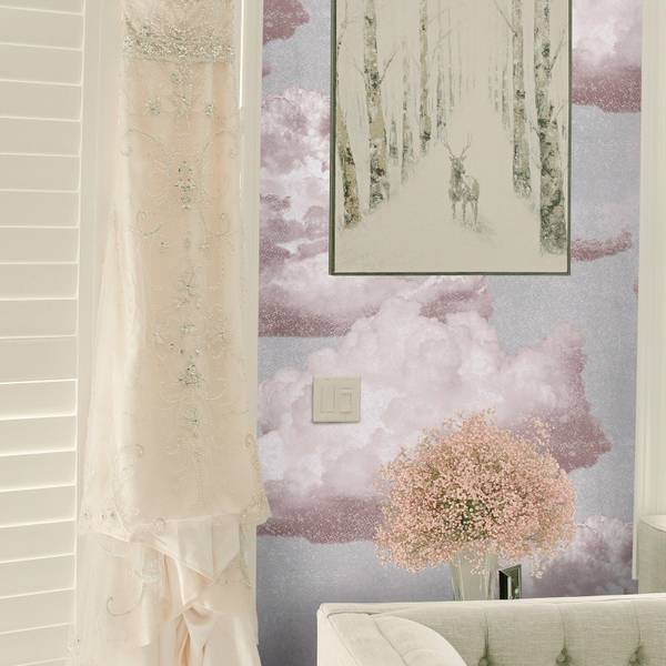 Tapete Wolken in Pink Pink - Papier - 200 x 250 x 1 cm
