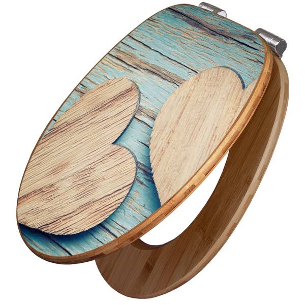WC-Sitz mit Absenkautomatik Holz Herzen Braun - Bambus - Holzwerkstoff - 38 x 5 x 49 cm