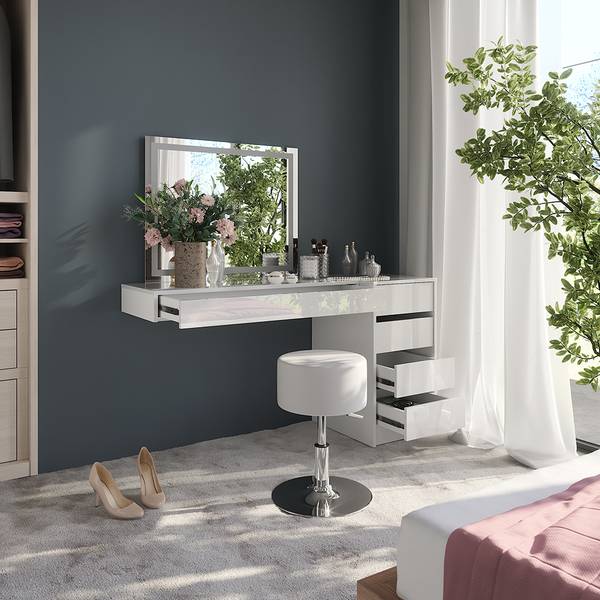 Kaptafel set met kruk Sherry 59564 wit - plaatmateriaal op houtbasis - 100 x 12 x 41 cm