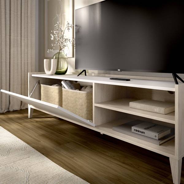 TV-Schrank Woodland Weiß - Holzwerkstoff - 155 x 50 x 43 cm