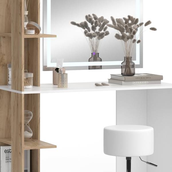 Kaptafel set met kruk Tower 49449 bruin - wit - plaatmateriaal op houtbasis - 123 x 76 x 56 cm