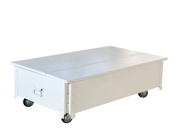 Couchtisch Holz weiss auf Rollen Weiß - Eisen - 100 x 31 x 58 cm