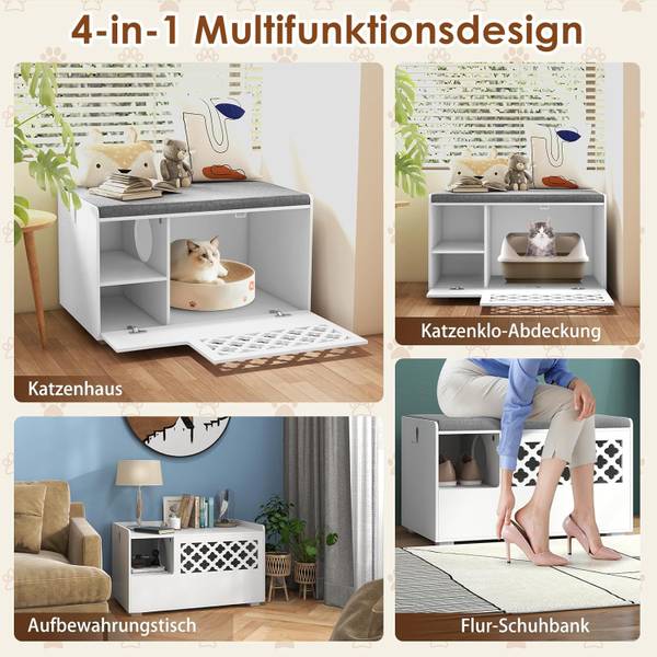 Katzenschrank PV10097WH Weiß - Holzwerkstoff - 49 x 52 x 90 cm
