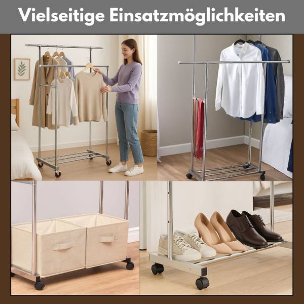 Kleiderständer rollbar Silber - Metall - 160 x 160 x 42 cm