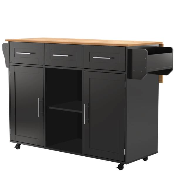 Küchenwagen WoodyZoom Ⅲ Schwarz - Holzwerkstoff - Massivholz - 46 x 92 x 139 cm
