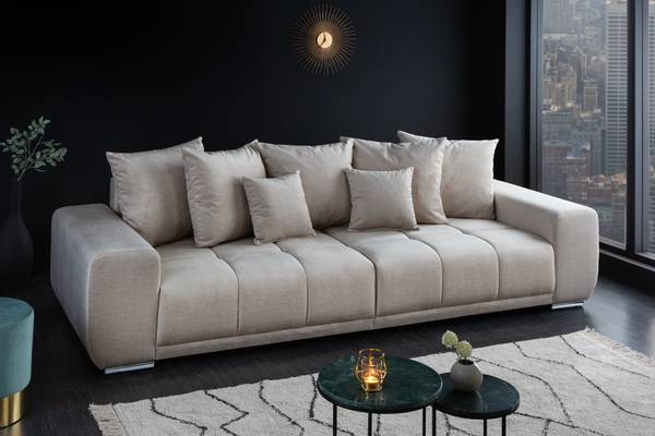Sofa ELEGANCIA Beige - Polyester - Samt - 285 x 90 x 106 cm
