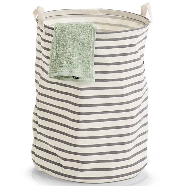 Wäschesammler "Stripes", Canvas, grau Grau - Kunststoff - 38 x 48 x 38 cm