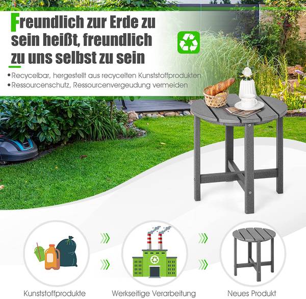Kleiner Gartentisch rund, wetterfest Grau - Kunststoff - 46 x 46 x 46 cm