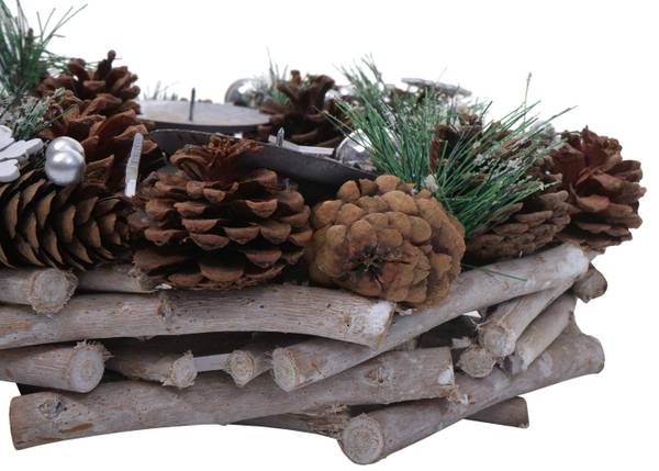Adventskranz mit Kerzen M15 Braun - Metall - Holz teilmassiv - 32 x 10 x 32 cm