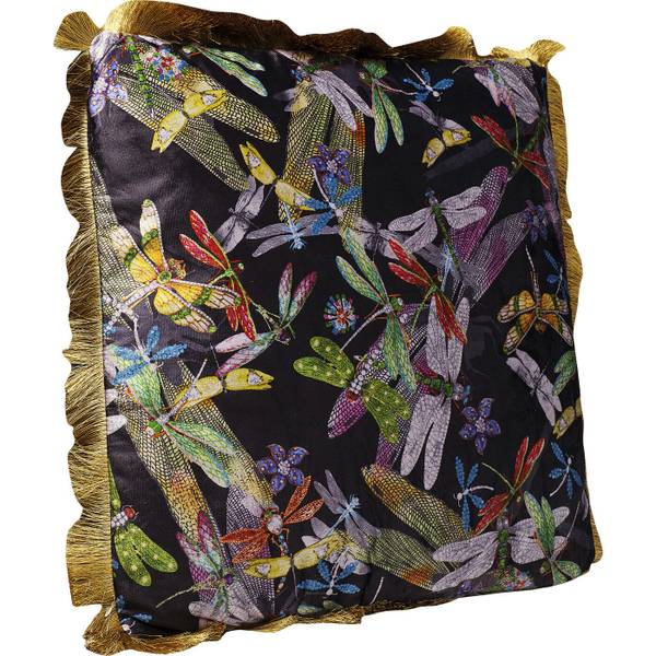 Coussin Tropical Garden Fringe Polyester - Noir / Multicolore