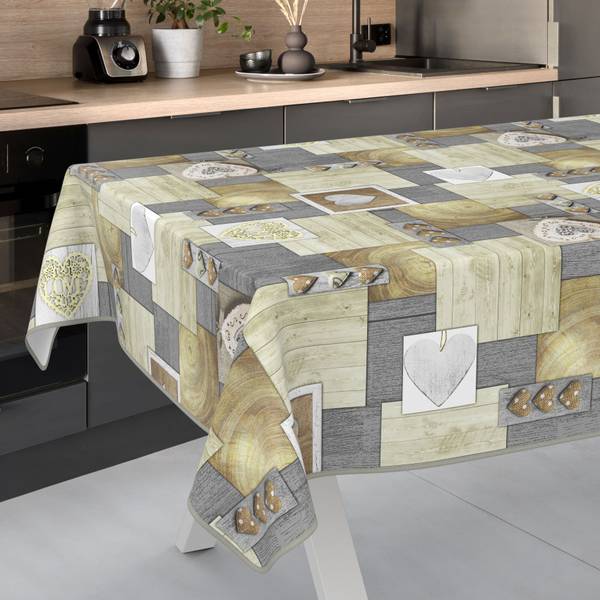 Wachstuchtischdecke Holz Herz mit SAUM Tiefe: 200 cm