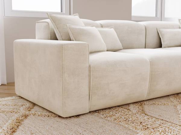 Ecksofa LENI Creme - Armlehne beidseitig montierbar - Ecke davorstehend rechts - Ottomane davorstehend rechts