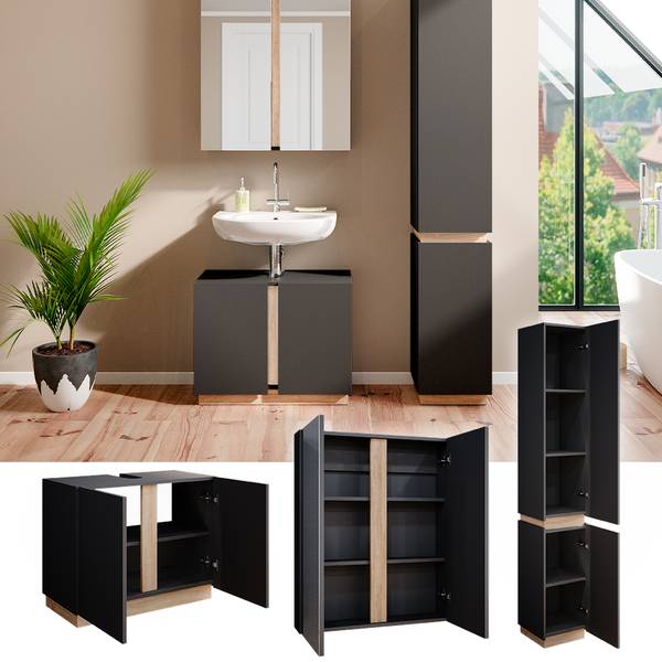 Badmöbel-Set Gloria 40894 3er Set Braun - Grau - Holzwerkstoff - 70 x 55 x 34 cm