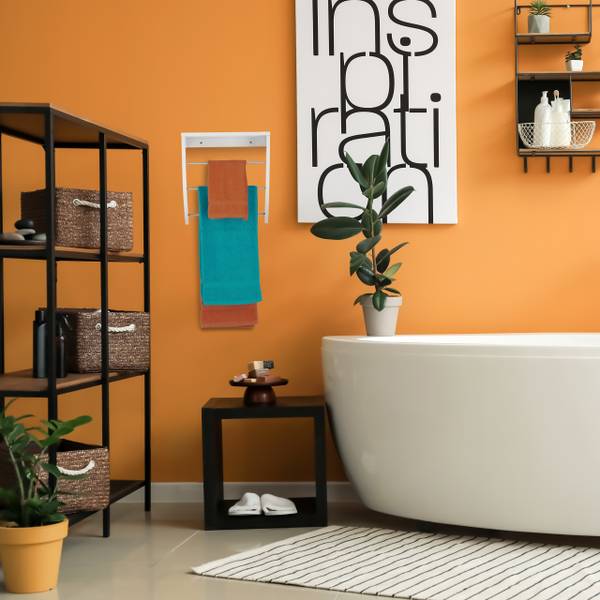 Porte-serviettes mural 3 barres Argenté - Blanc - Bois manufacturé - Métal - 38 x 40 x 25 cm