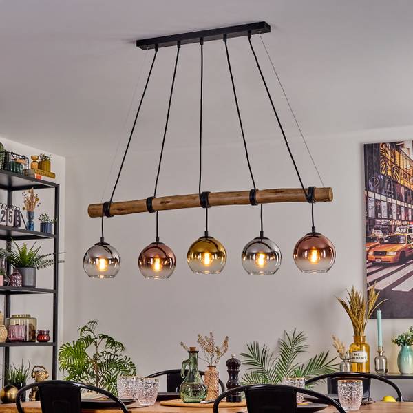 Pendelleuchte Cesaro Gold - Grau - Silber - Eukalyptus - Aluminium - Klarglas - 22 x 150 x 100 cm