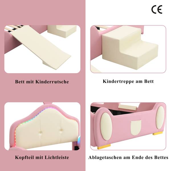 Polsterbett K-834 Pink - Metall - 90 x 94 x 200 cm