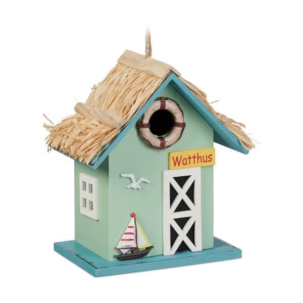 Deko Vogelhaus Strandhausstil Blau - Braun - Türkis - Holzwerkstoff - 19 x 25 x 14 cm