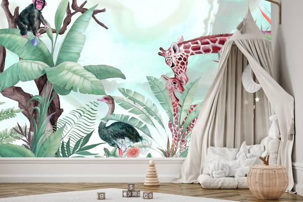 Papier Peint Animaux Sauvages Plantes 90 x 60 x 60 cm