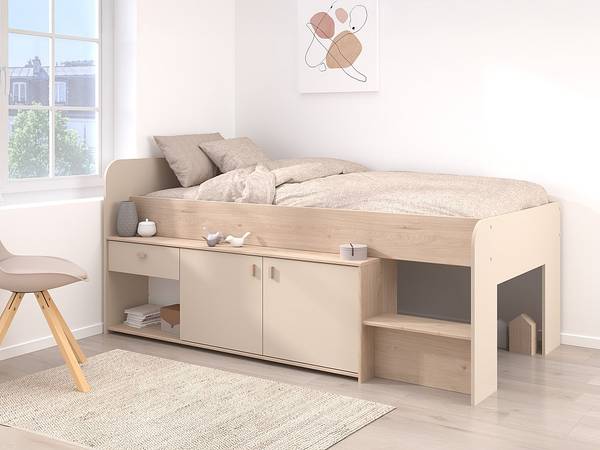 Halbhochbett LUNOBI Beige - Holz teilmassiv - 110 x 90 x 203 cm